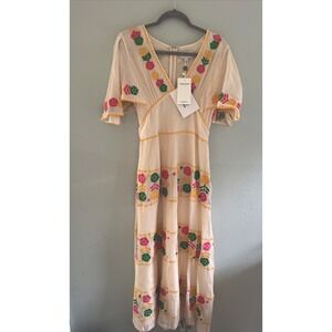 Nwt Antik Batik Clemence Embroidered Gauze Cotton Maxi Dress‎ Large 42 Cream
